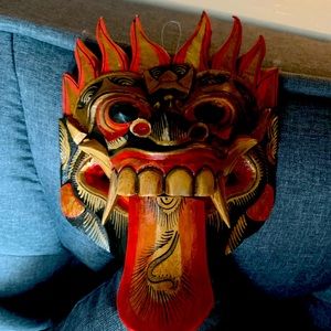 Vintage Black Rangda Mask. Hand Made Indonesia.